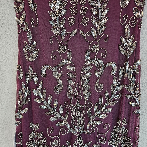 Pisarro Night Womens T Length Silver Beaded Gown Sz 8 Wine Color Chiffon Lined - Picture 12 of 15